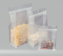 platte bodemzakken / Box Pouch met zipper, transparant (130+65 x 225 mm) 250g