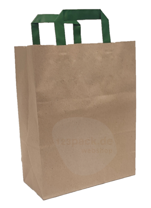 Graspapieren zak bruin - met groen hengsel 320+120x400mm